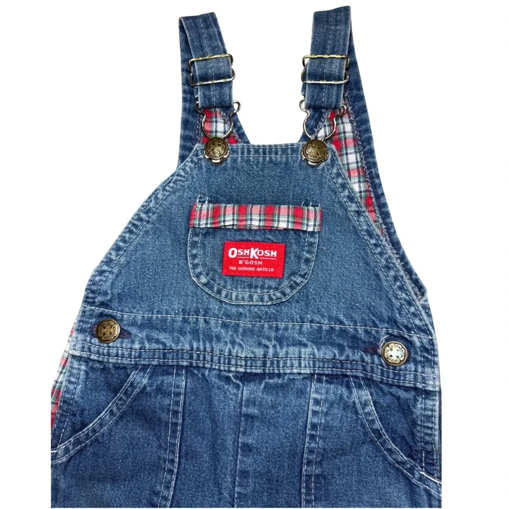 Vintage OshKosh Bgosh Plaid Lined Overalls 6/9M Denim Vestbak USA Made 80s 90s